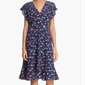 NWT! Rebecca Taylor Sakura Navy Floral Silk V-Neck Fit & Flare Dress Size 12